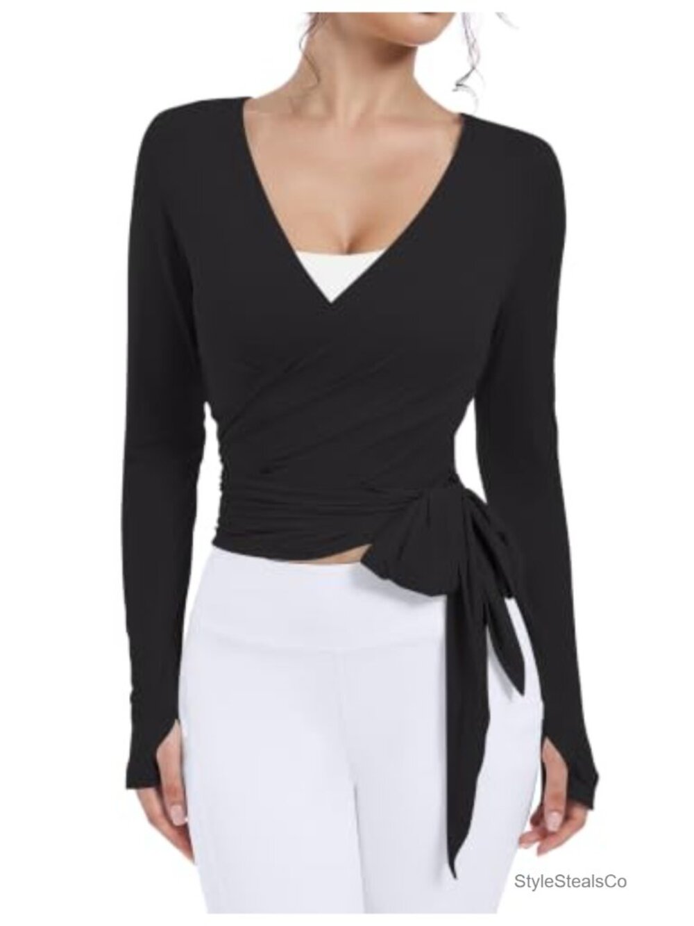 Ballet Wrap Top Long Sleeve Thumbholes Pilates Dance